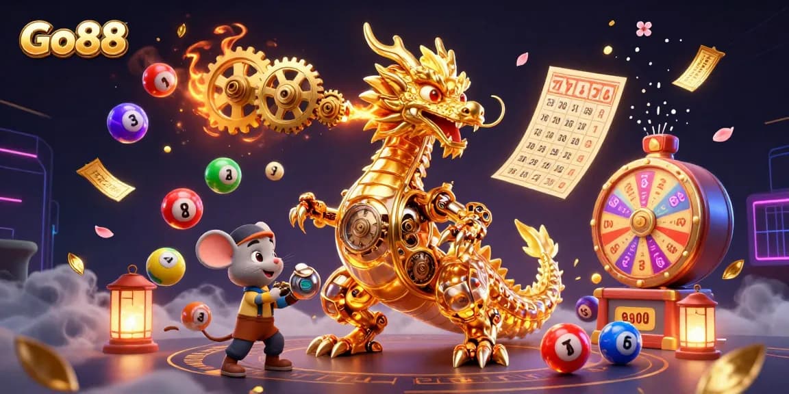 Play exciting games at Go88, featuring a golden dragon with fantastical elements of wins and jackpots.