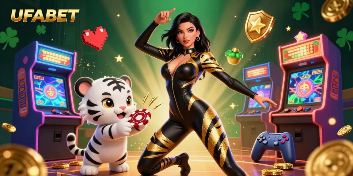 Experience thrilling UFABET casino action with vibrant characters and 3D gaming elements in this rich digital scene.