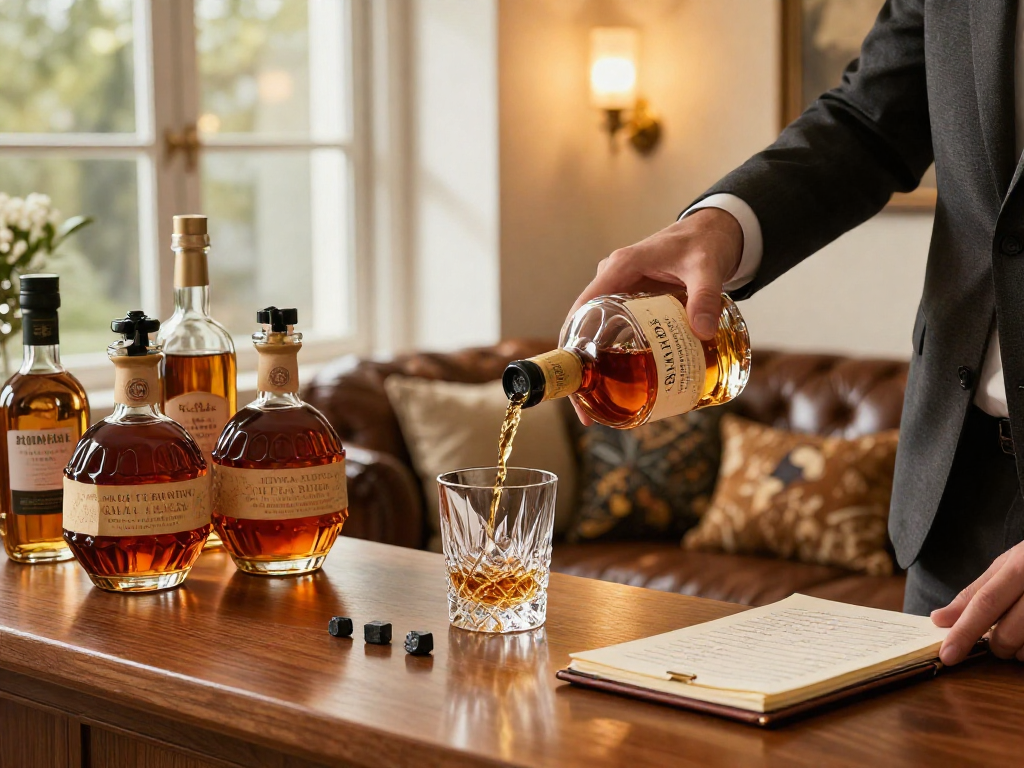 Enjoying Blanton's Whiskey in an elegant home bar setting with collectible bourbon.