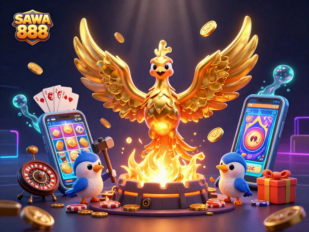 Spin and win with SAWA 888's vibrant gaming experience featuring energetic characters and dynamic elements.