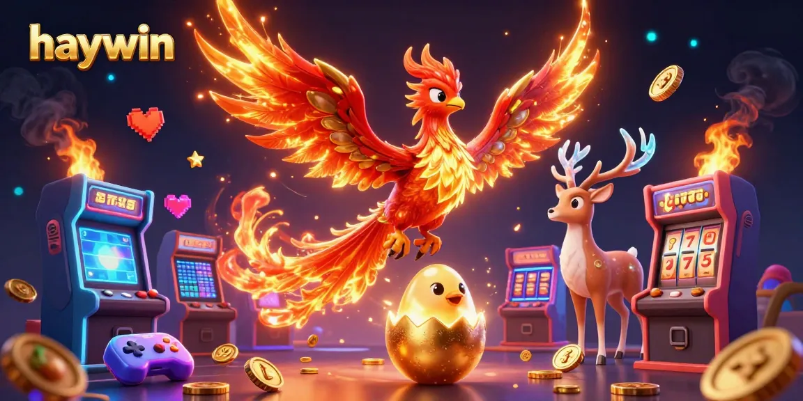 Experience the thrilling world of haywin with vibrant slot machines and magical elements in a 3D casino scene.