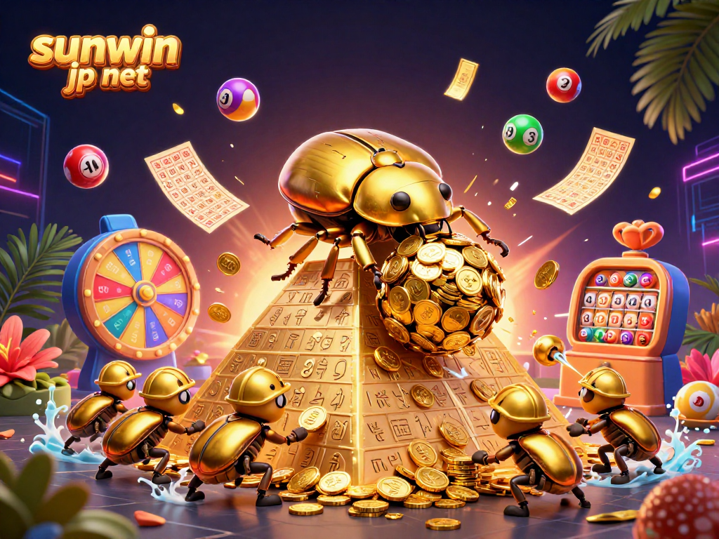 Experience sunwin jp net with a dynamic lottery scene featuring golden coins and vibrant game elements.