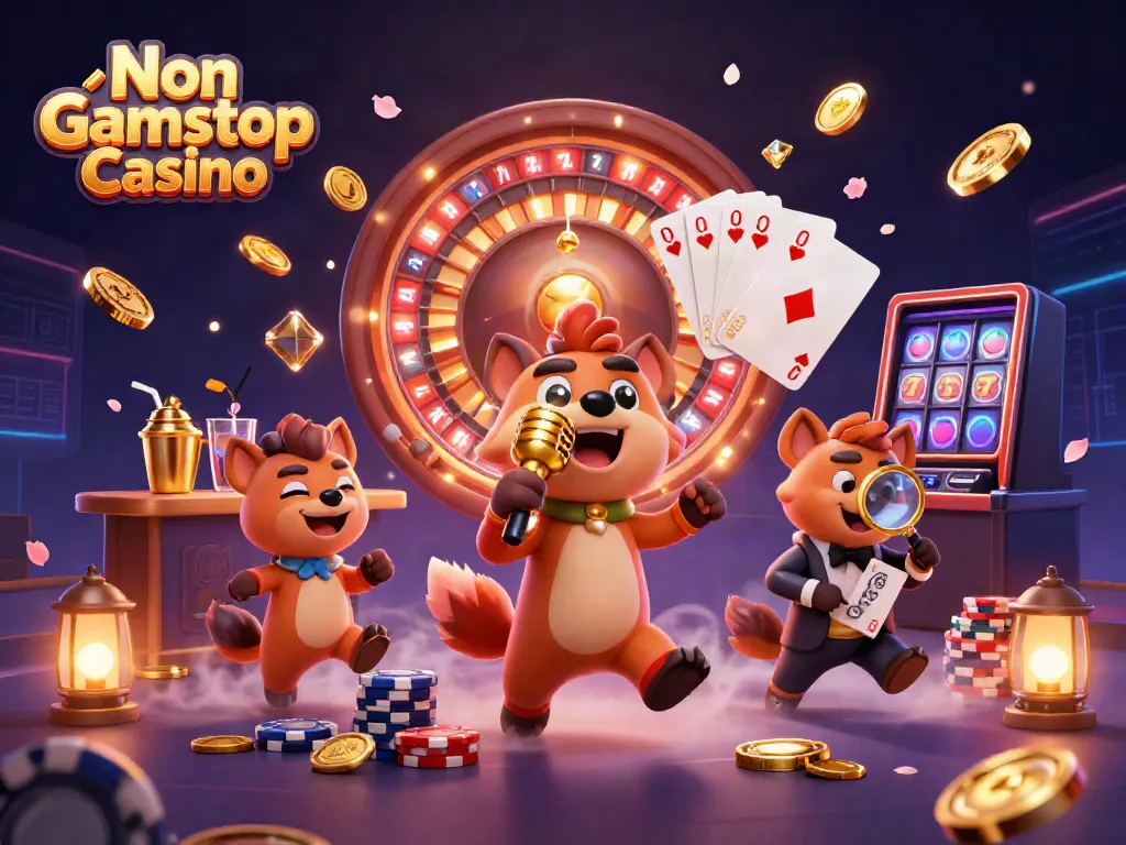 Join the fun at Non Gamstop Casino with hyena characters enjoying comedy, cocktails, and gaming action!