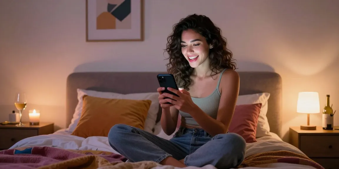 Engaging in AI sexting within a cozy bedroom atmosphere, showcasing playful conversations and intimate connections.