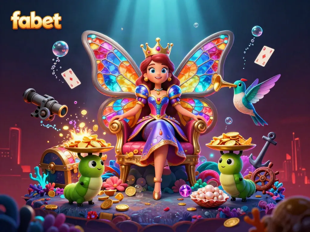 Experience fabet's dynamic casino scene with a colorful butterfly queen and vibrant underwater treasures.
